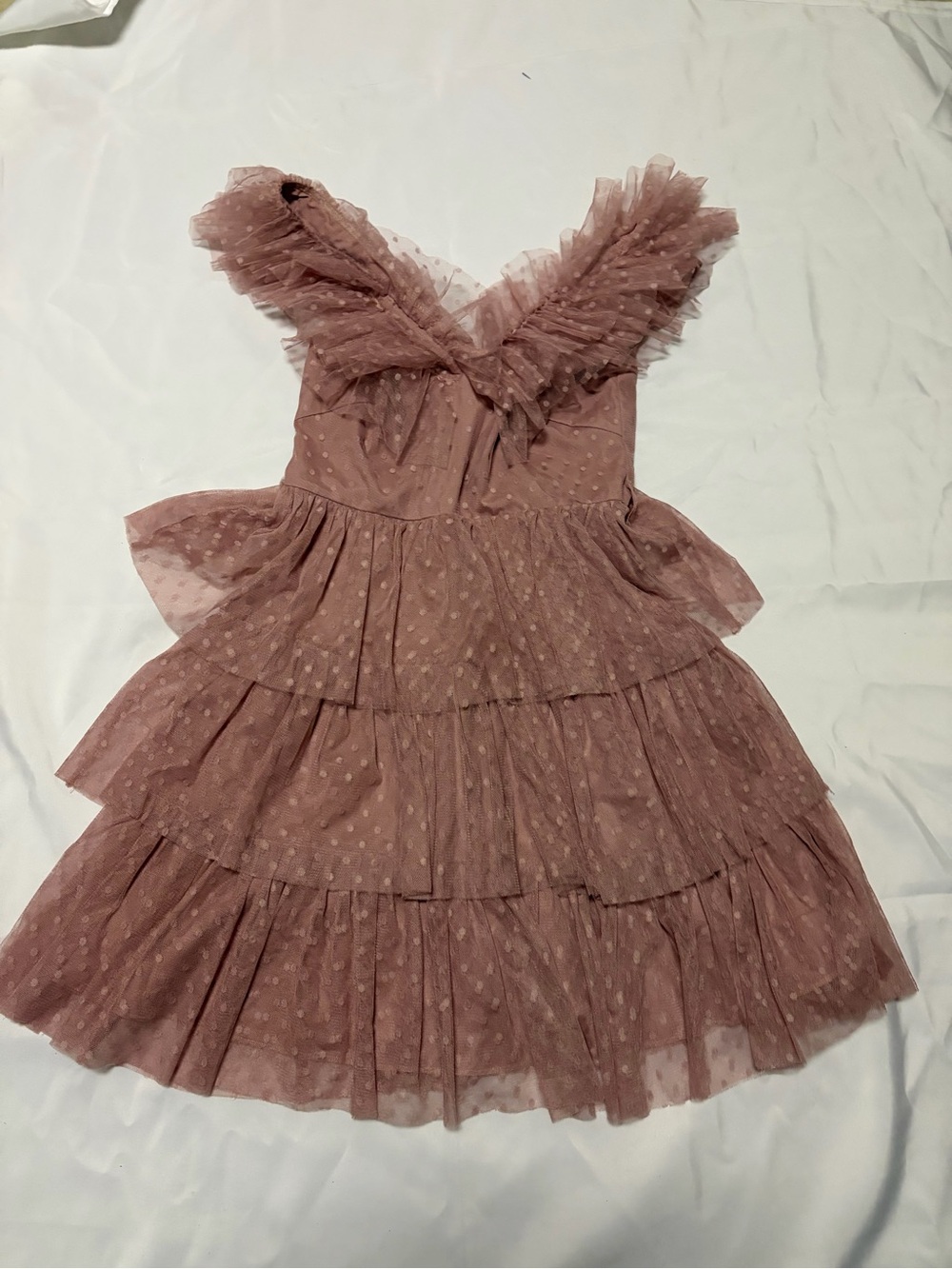 Girls Dusty Rose Ruffle Tulle Party Dress